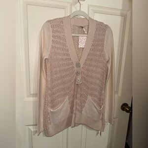 Free People Pink Nude Knit button Cardigan NWT XS wool angora blend fall winter